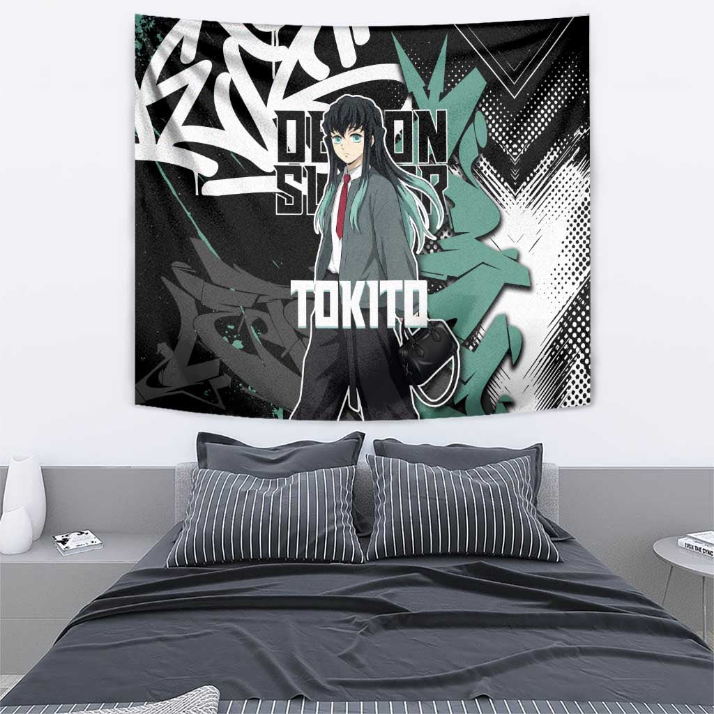 Muichiro Tokito Demon Slayer Tapestry Teal & Black Graffiti Anime