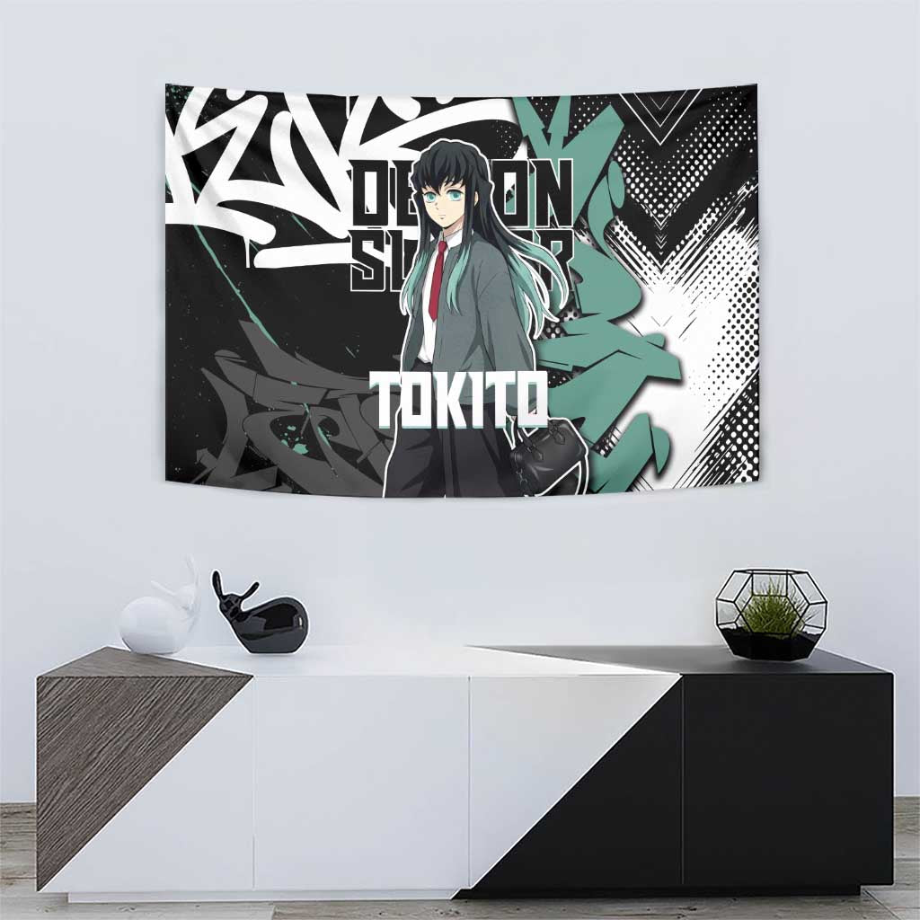 Muichiro Tokito Demon Slayer Tapestry Teal & Black Graffiti Anime