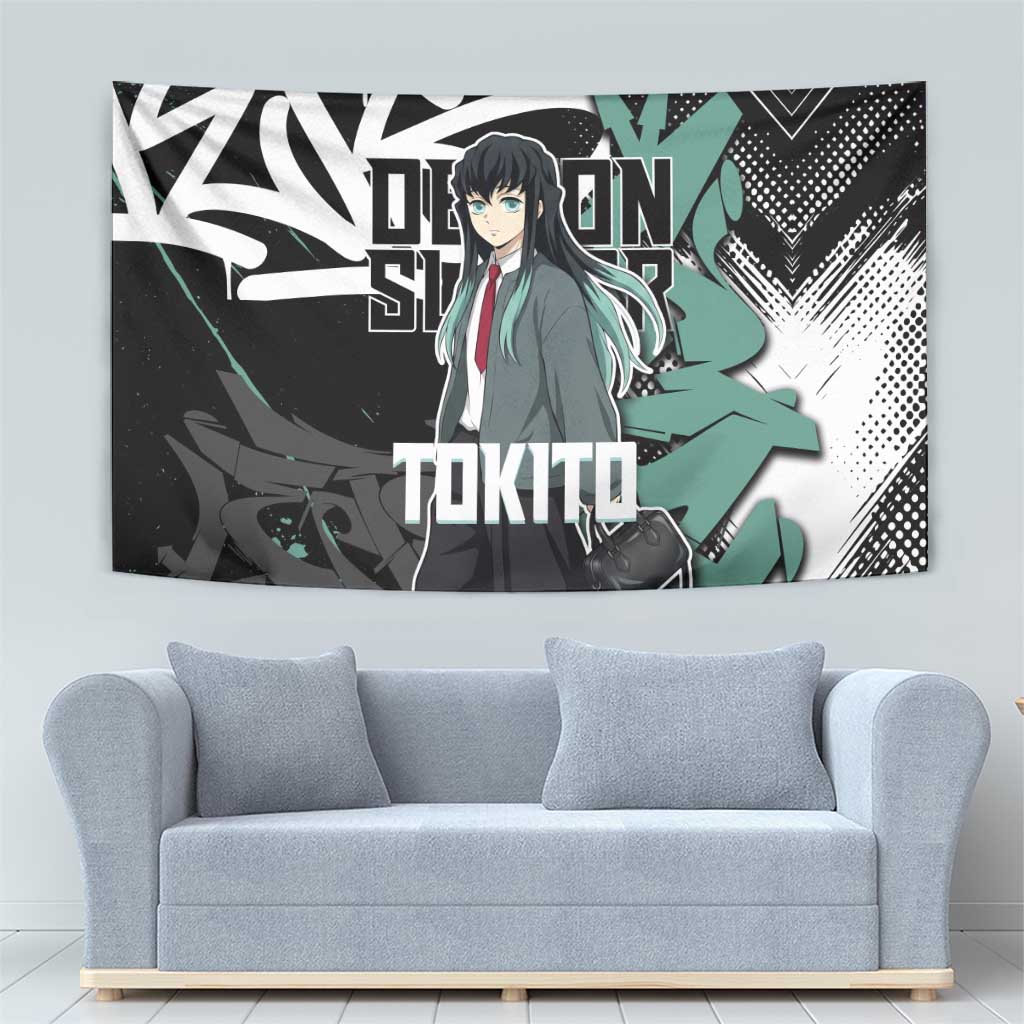 Muichiro Tokito Demon Slayer Tapestry Teal & Black Graffiti Anime