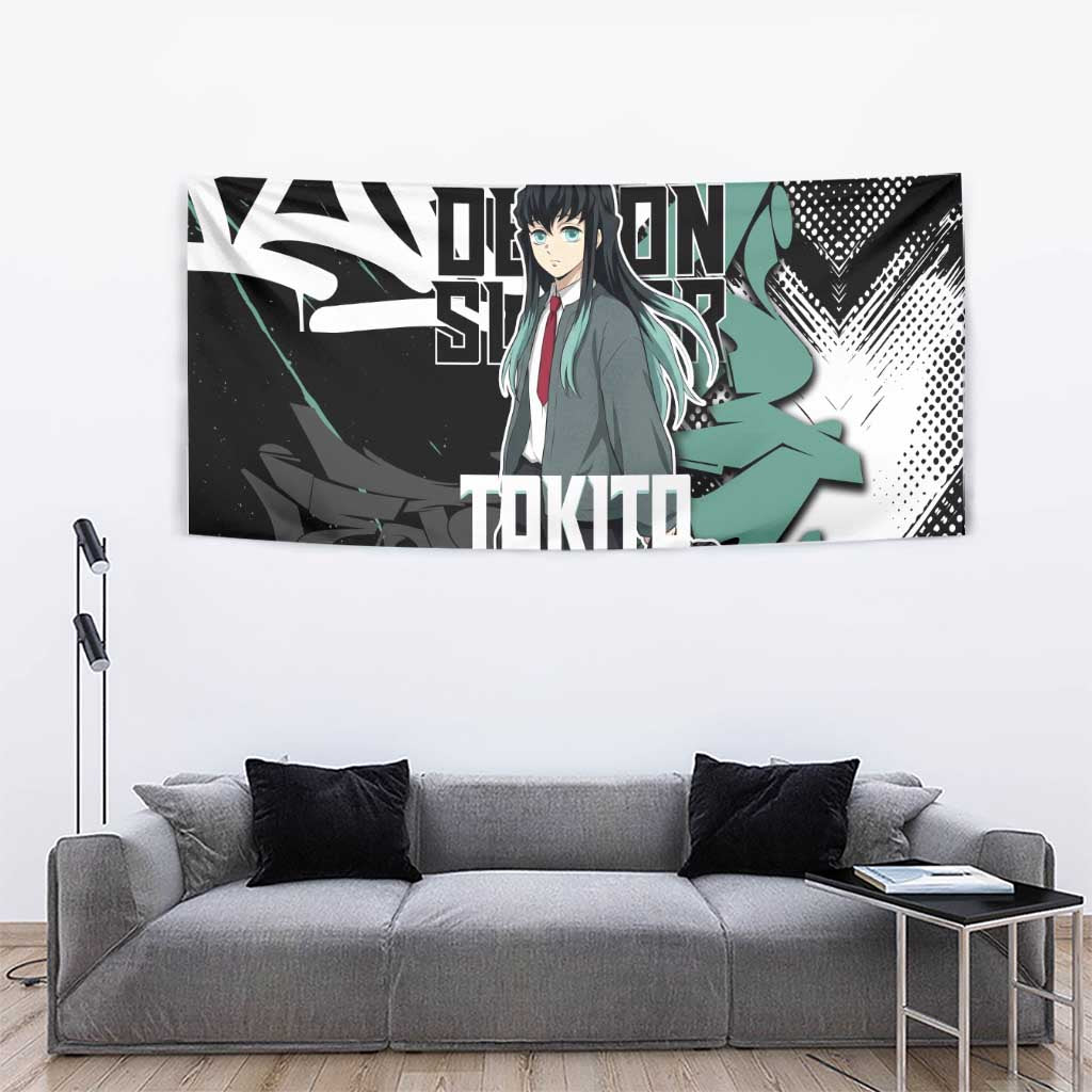 Muichiro Tokito Demon Slayer Tapestry Teal & Black Graffiti Anime