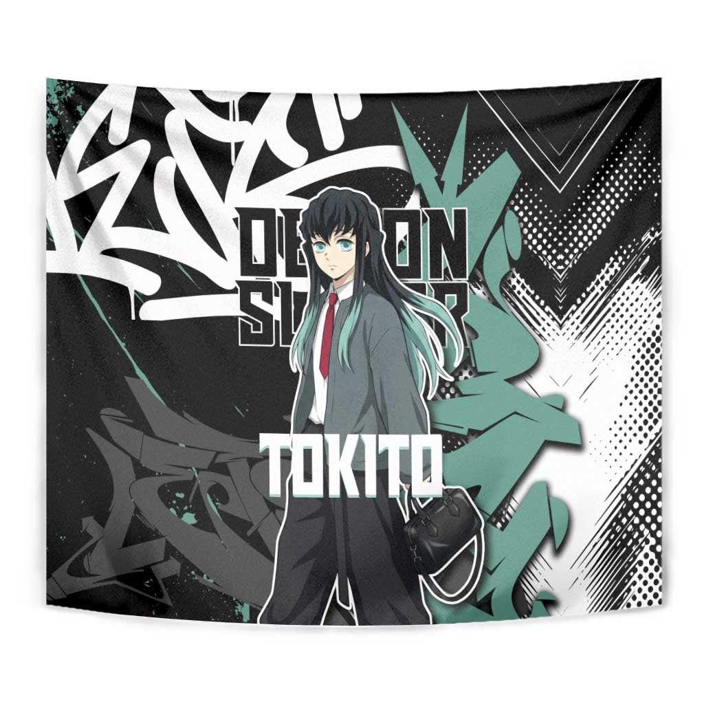 Muichiro Tokito Demon Slayer Tapestry Teal & Black Graffiti Anime