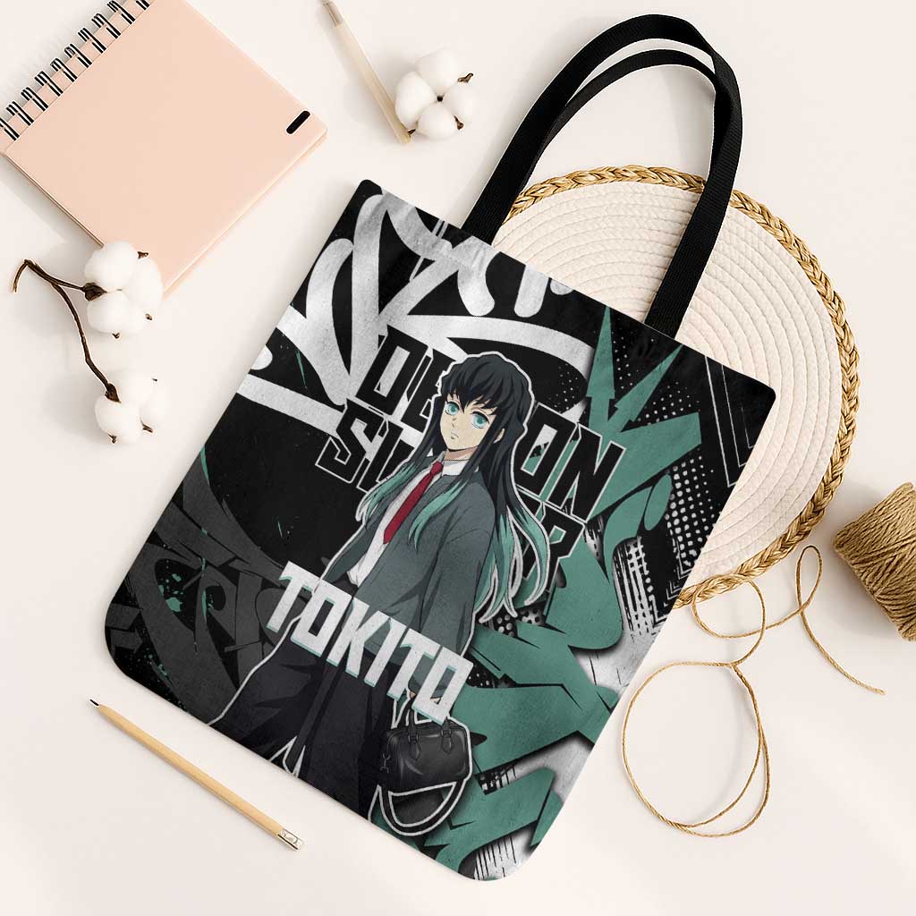 Muichiro Tokito Demon Slayer Tote Bag Teal & Black Graffiti Anime