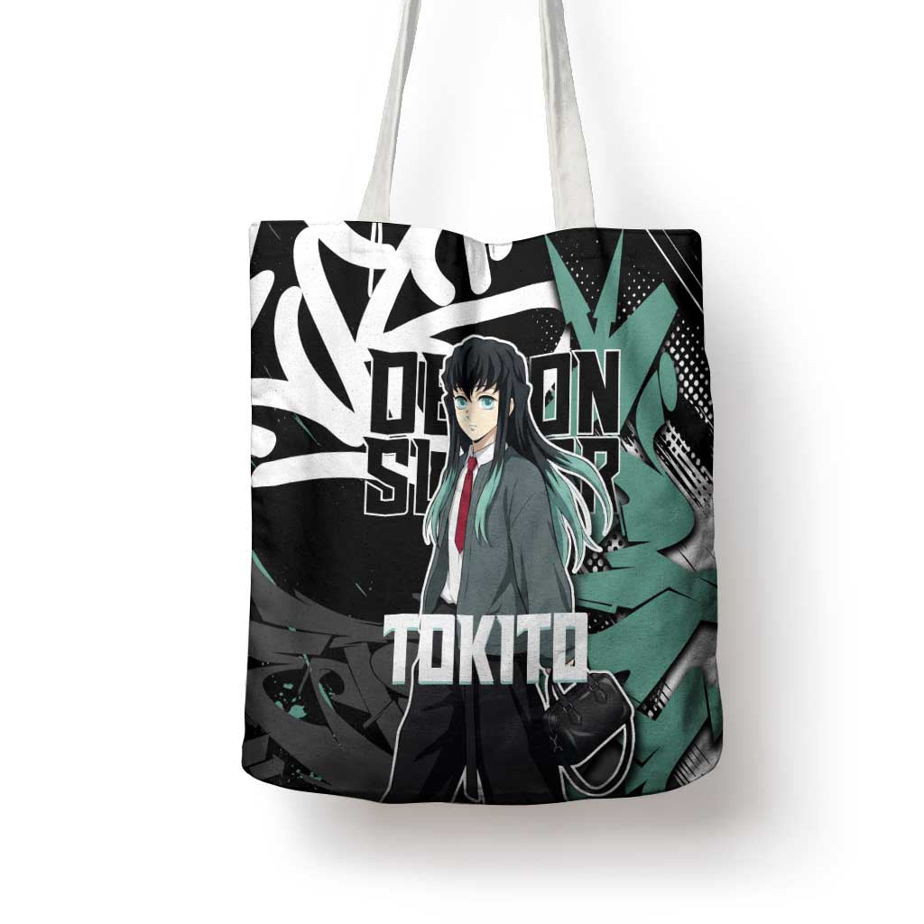 Muichiro Tokito Demon Slayer Tote Bag Teal & Black Graffiti Anime