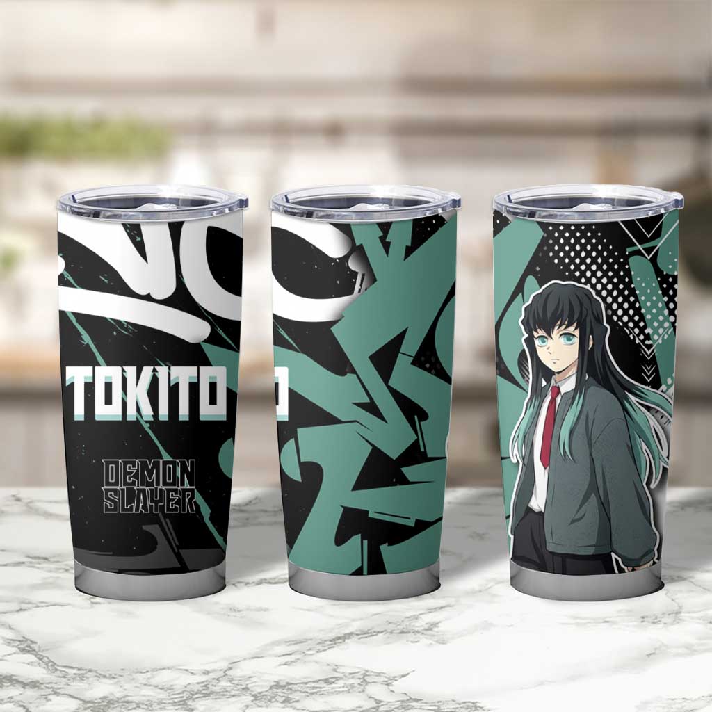 Muichiro Tokito Demon Slayer Tumbler Cup Teal & Black Graffiti Anime