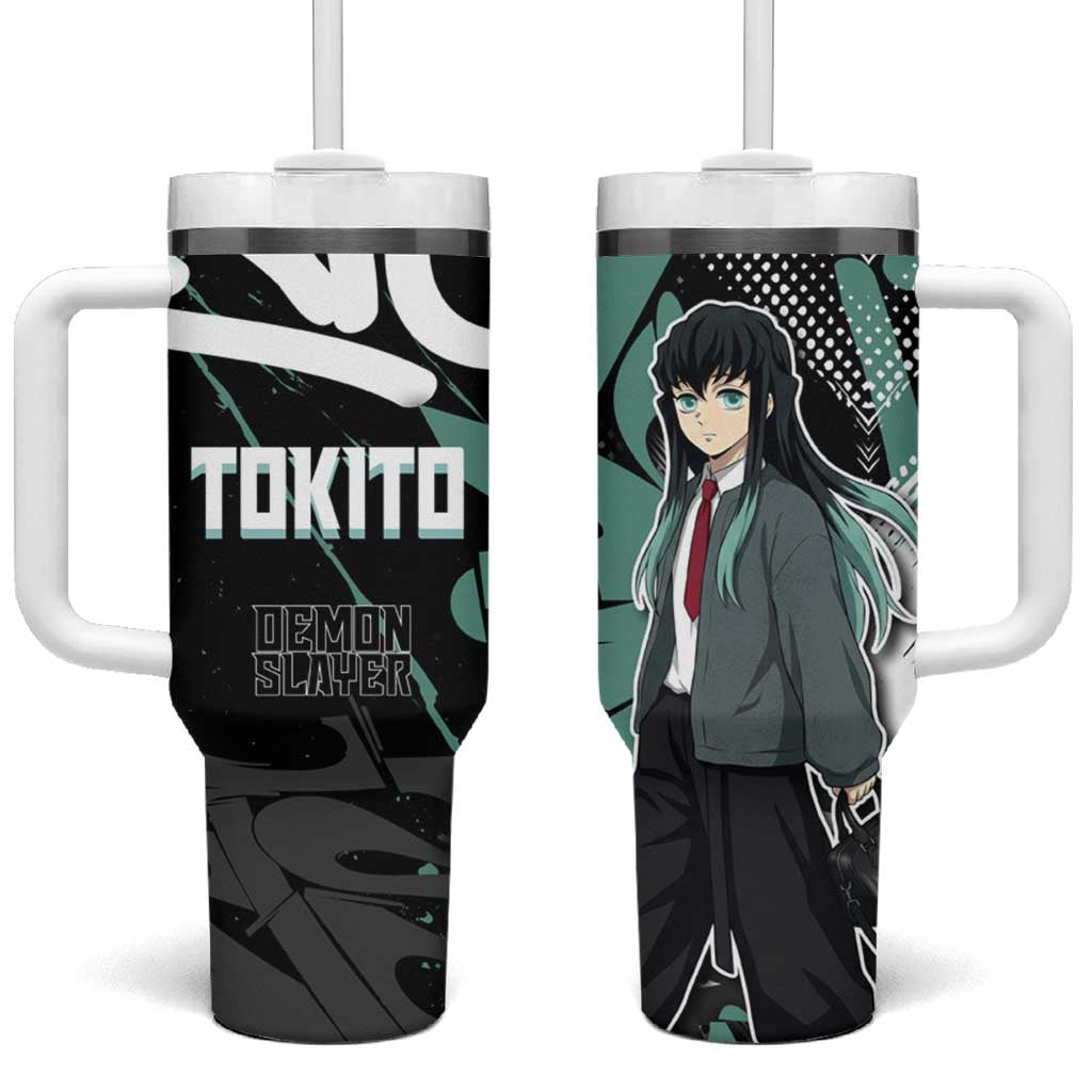 Muichiro Tokito Demon Slayer Tumbler With Handle Teal & Black Graffiti Anime