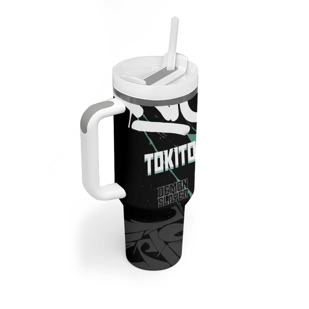 Muichiro Tokito Demon Slayer Tumbler With Handle Teal & Black Graffiti Anime