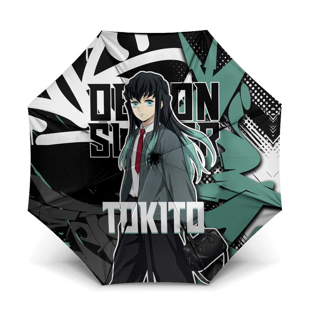 Muichiro Tokito Demon Slayer Umbrella Teal & Black Graffiti Anime