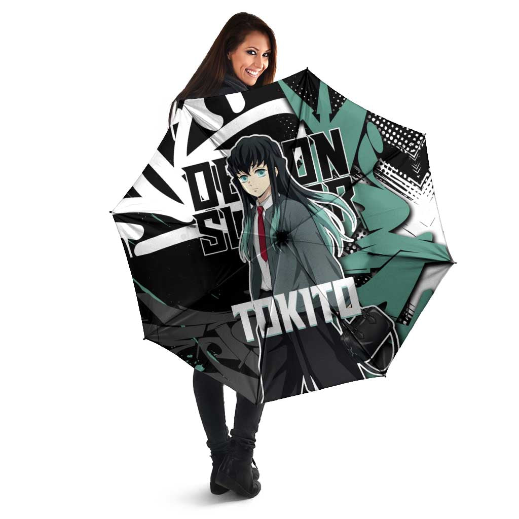 Muichiro Tokito Demon Slayer Umbrella Teal & Black Graffiti Anime