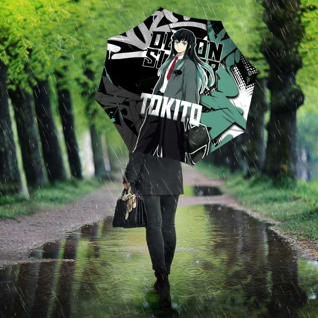 Muichiro Tokito Demon Slayer Umbrella Teal & Black Graffiti Anime