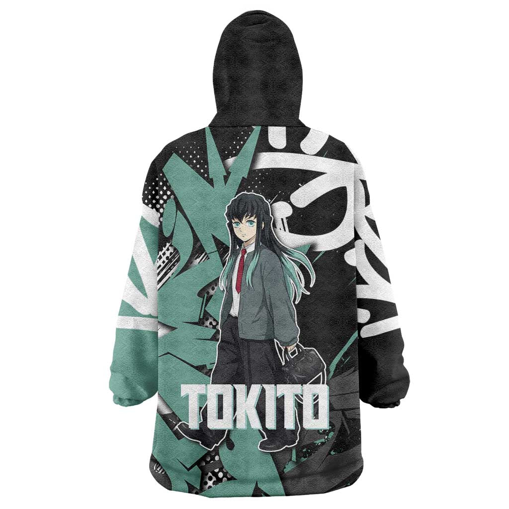 Muichiro Tokito Demon Slayer Wearable Blanket Hoodie Teal & Black Graffiti Anime