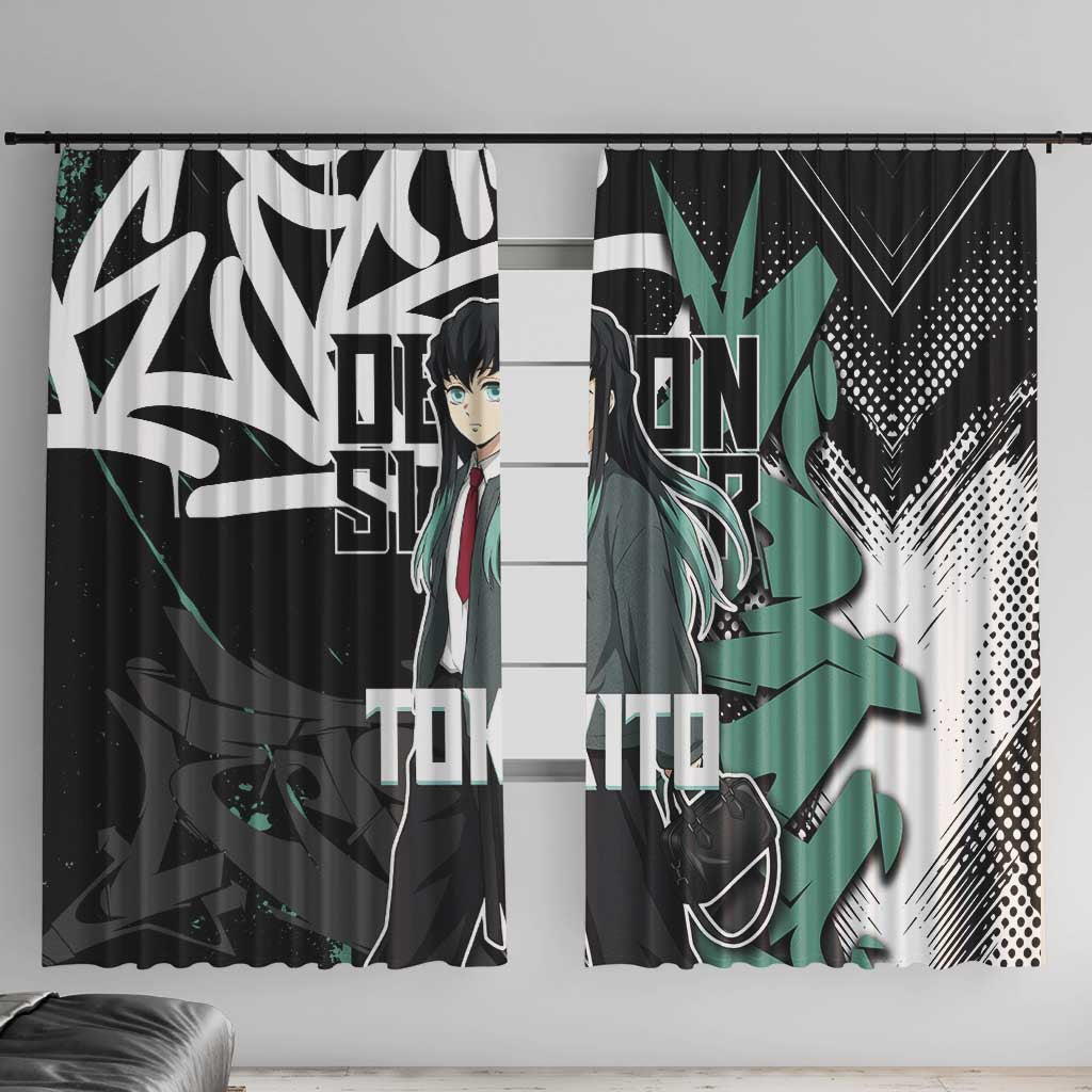 Muichiro Tokito Demon Slayer Window Curtain Teal & Black Graffiti Anime