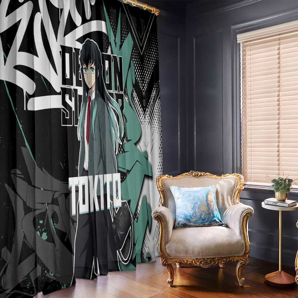 Muichiro Tokito Demon Slayer Window Curtain Teal & Black Graffiti Anime