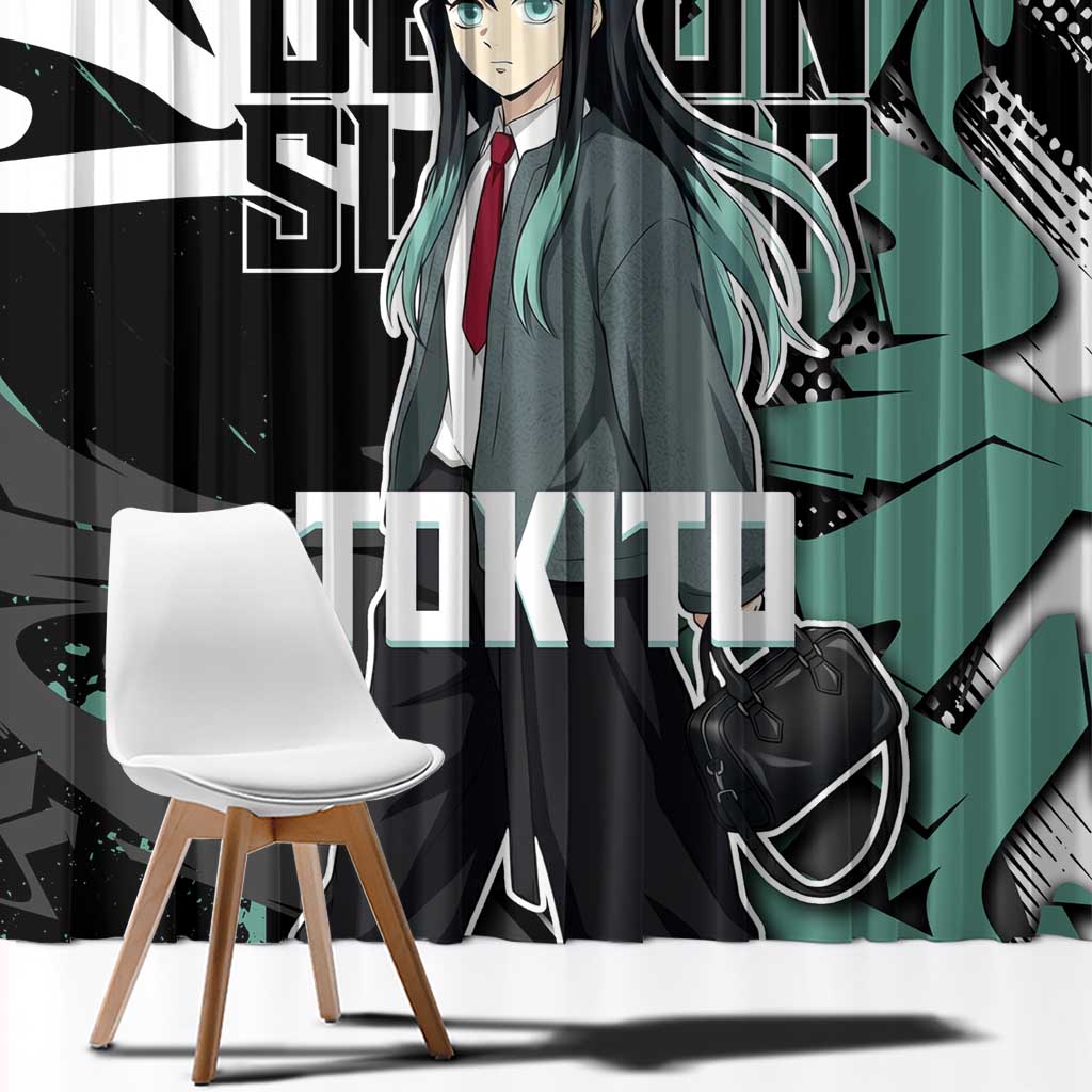 Muichiro Tokito Demon Slayer Window Curtain Teal & Black Graffiti Anime