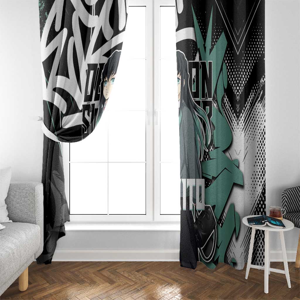 Muichiro Tokito Demon Slayer Window Curtain Teal & Black Graffiti Anime