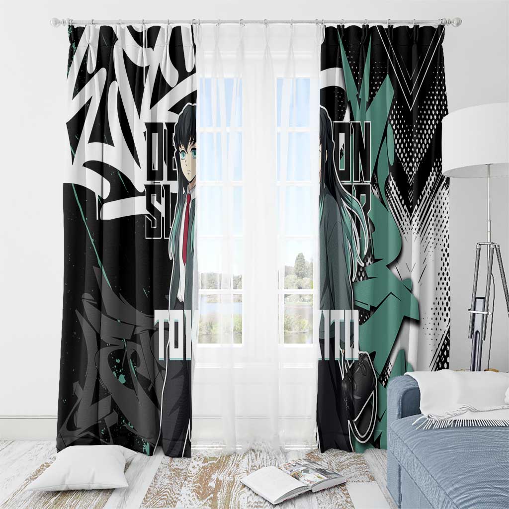 Muichiro Tokito Demon Slayer Window Curtain Teal & Black Graffiti Anime