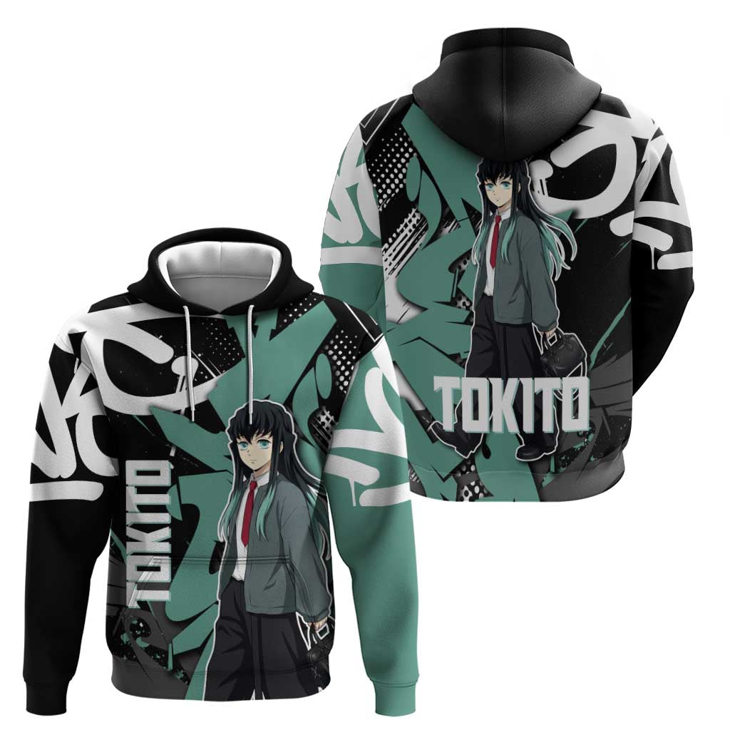 Muichiro Tokito Demon Slayer Zip Hoodie Teal & Black Graffiti Anime