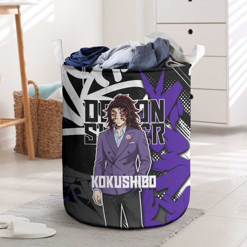 Kokushibo Demon Slayer Laundry Basket Purple & Black Graffiti Anime