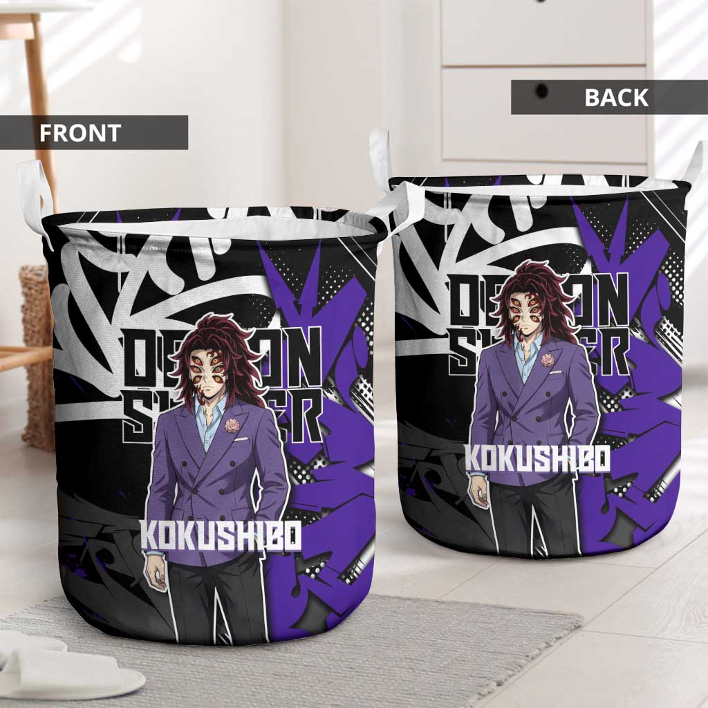 Kokushibo Demon Slayer Laundry Basket Purple & Black Graffiti Anime