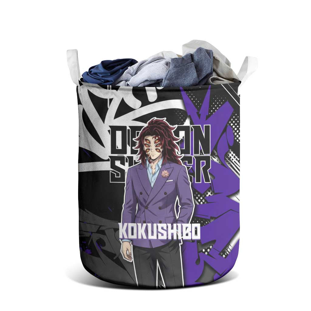 Kokushibo Demon Slayer Laundry Basket Purple & Black Graffiti Anime