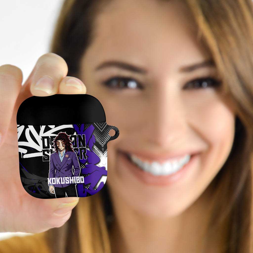Kokushibo Demon Slayer AirPods Case Purple & Black Graffiti Anime