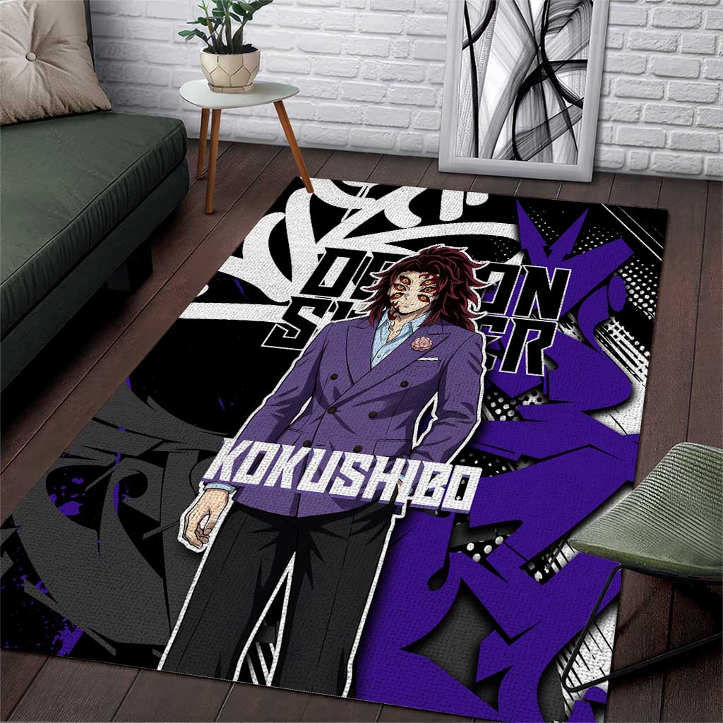 Kokushibo Demon Slayer Area Rug Purple & Black Graffiti Anime
