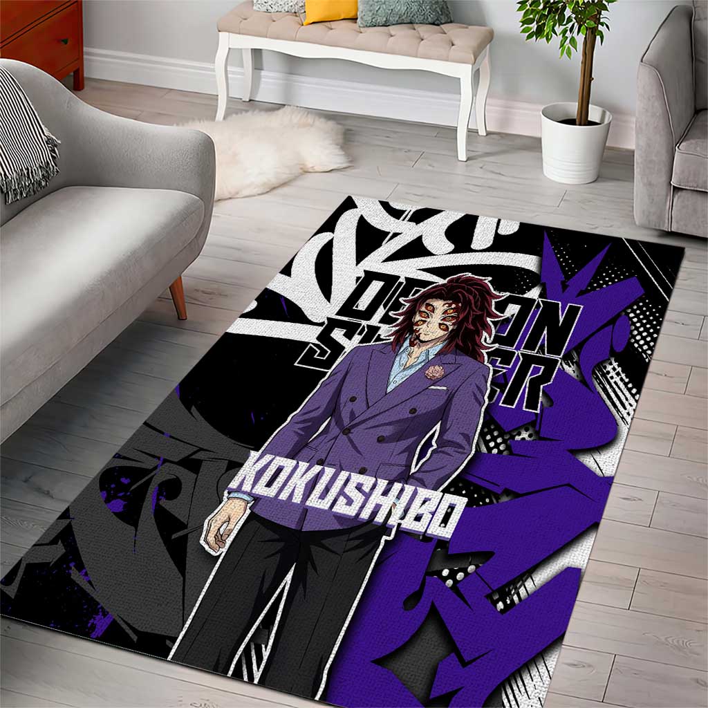 Kokushibo Demon Slayer Area Rug Purple & Black Graffiti Anime