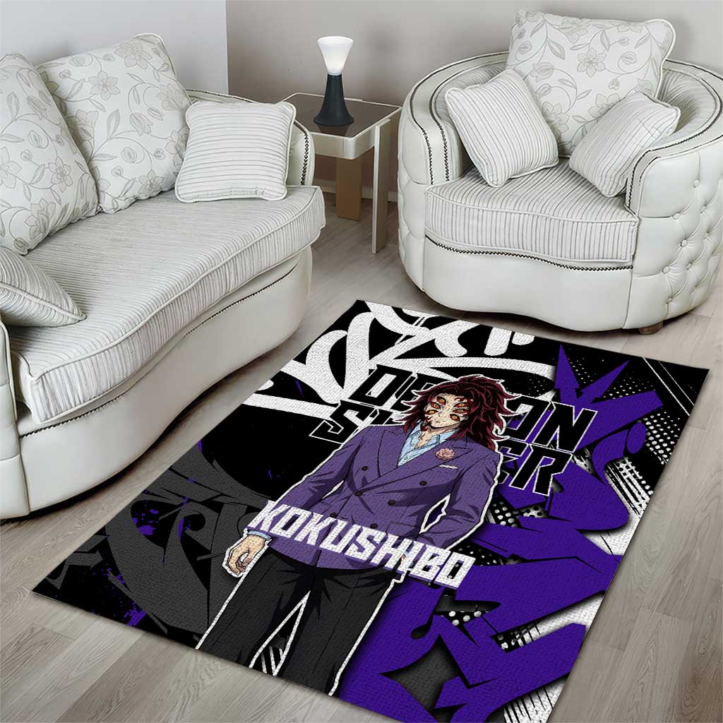 Kokushibo Demon Slayer Area Rug Purple & Black Graffiti Anime