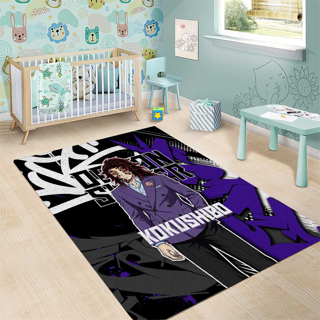 Kokushibo Demon Slayer Area Rug Purple & Black Graffiti Anime