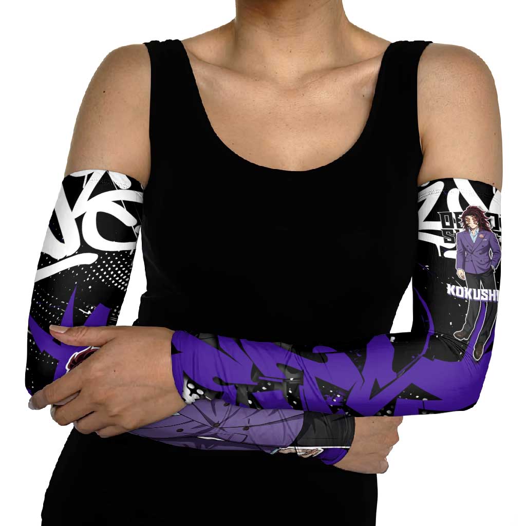 Kokushibo Demon Slayer Arm Sleeves Purple & Black Graffiti Anime