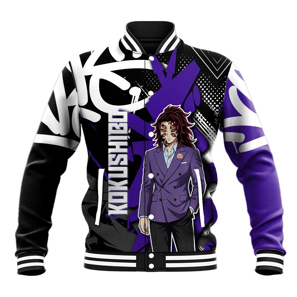 Kokushibo Demon Slayer Baseball Jacket Purple & Black Graffiti Anime