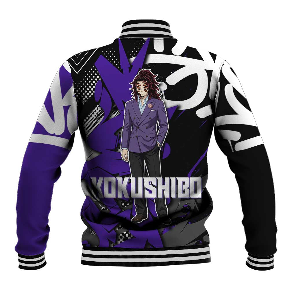 Kokushibo Demon Slayer Baseball Jacket Purple & Black Graffiti Anime