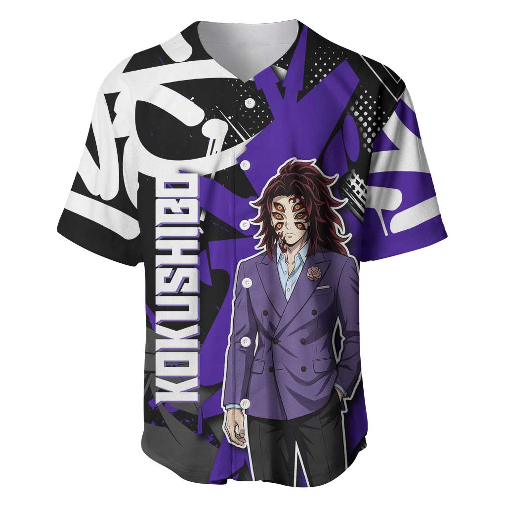 Kokushibo Demon Slayer Baseball Jersey Purple & Black Graffiti Anime