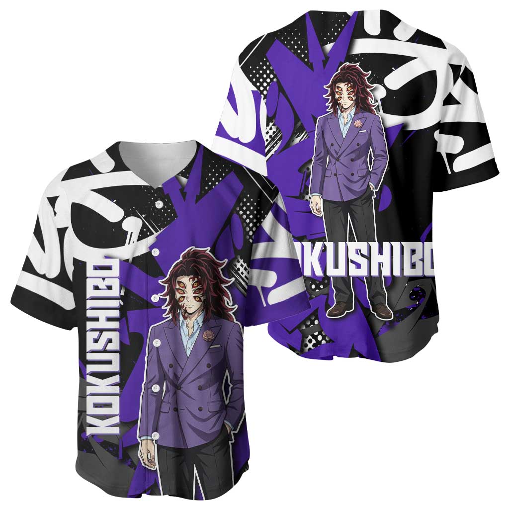 Kokushibo Demon Slayer Baseball Jersey Purple & Black Graffiti Anime