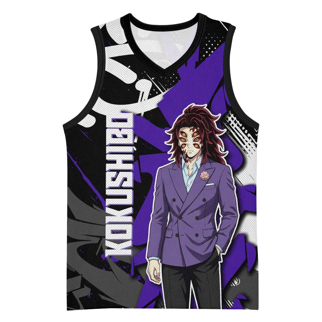 Kokushibo Demon Slayer Basketball Jersey Purple & Black Graffiti Anime