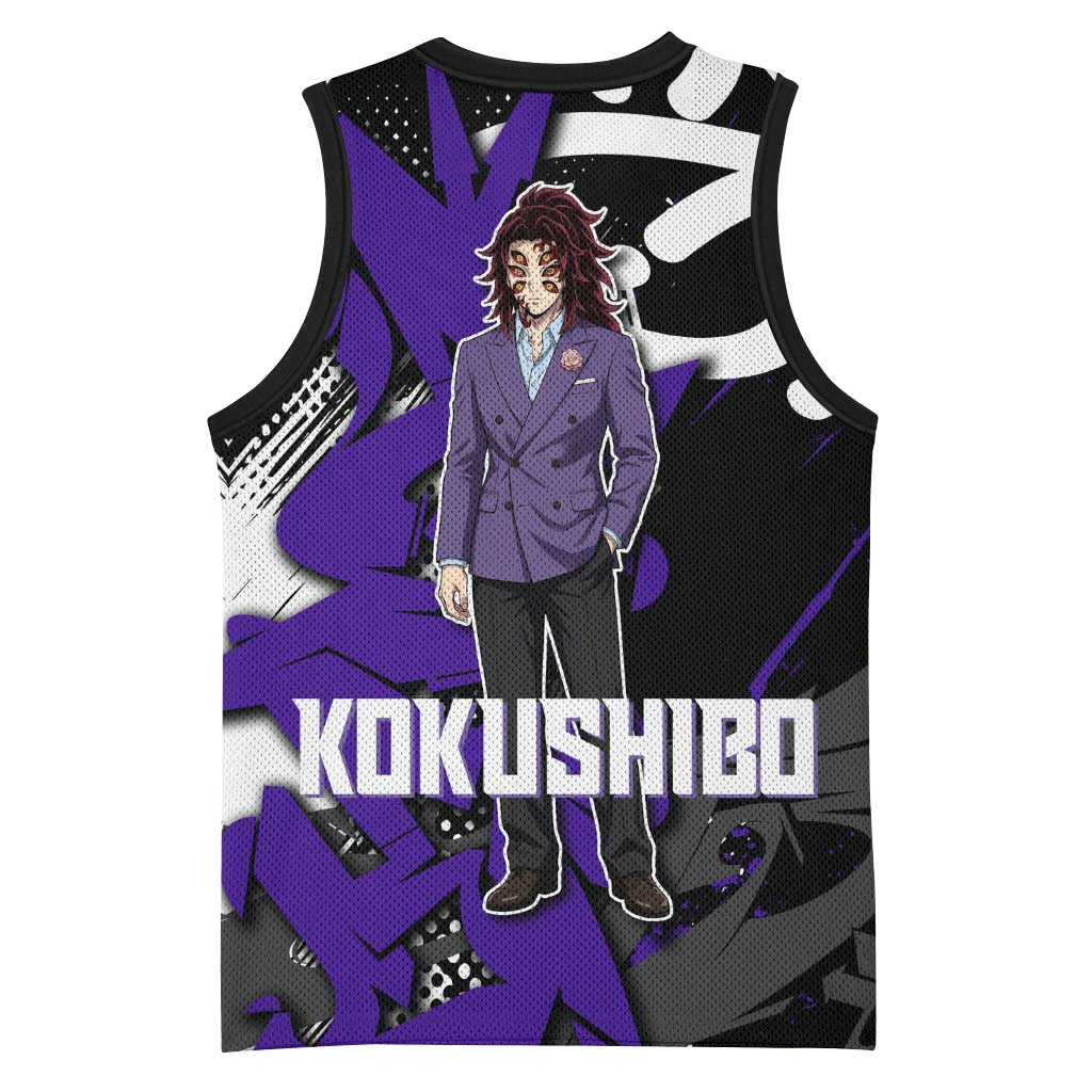 Kokushibo Demon Slayer Basketball Jersey Purple & Black Graffiti Anime