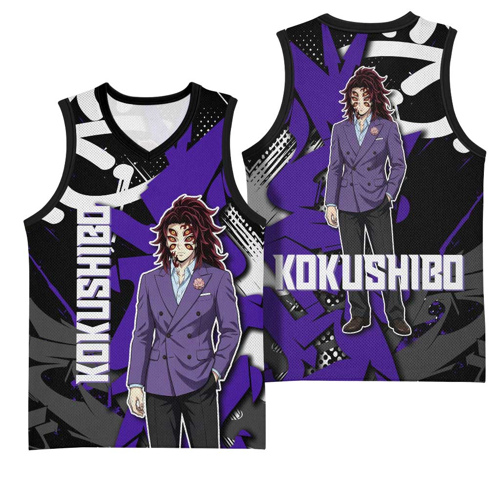 Kokushibo Demon Slayer Basketball Jersey Purple & Black Graffiti Anime