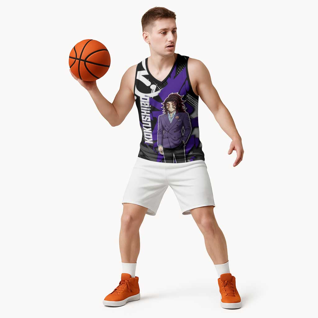 Kokushibo Demon Slayer Basketball Jersey Purple & Black Graffiti Anime