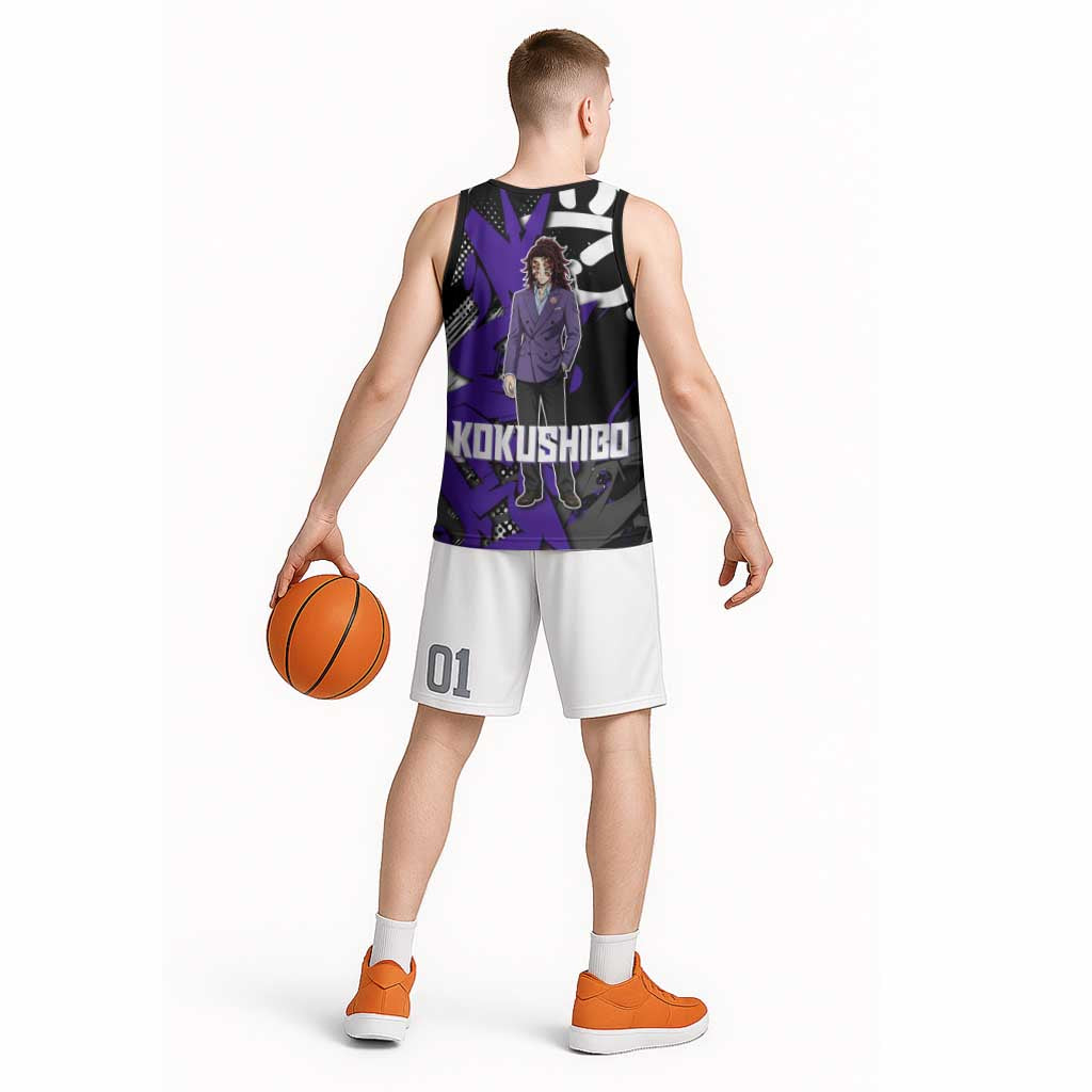 Kokushibo Demon Slayer Basketball Jersey Purple & Black Graffiti Anime