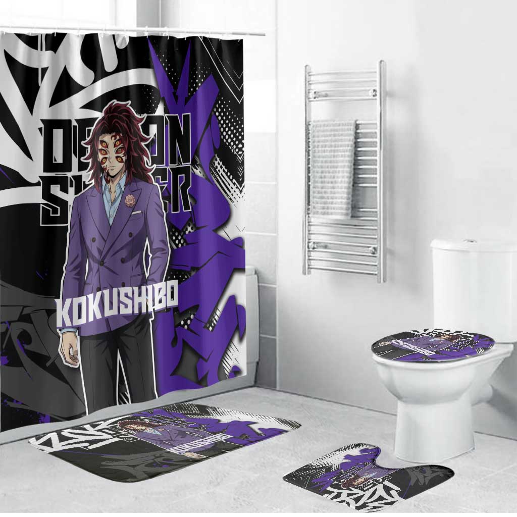 Kokushibo Demon Slayer Bathroom Set Purple & Black Graffiti Anime