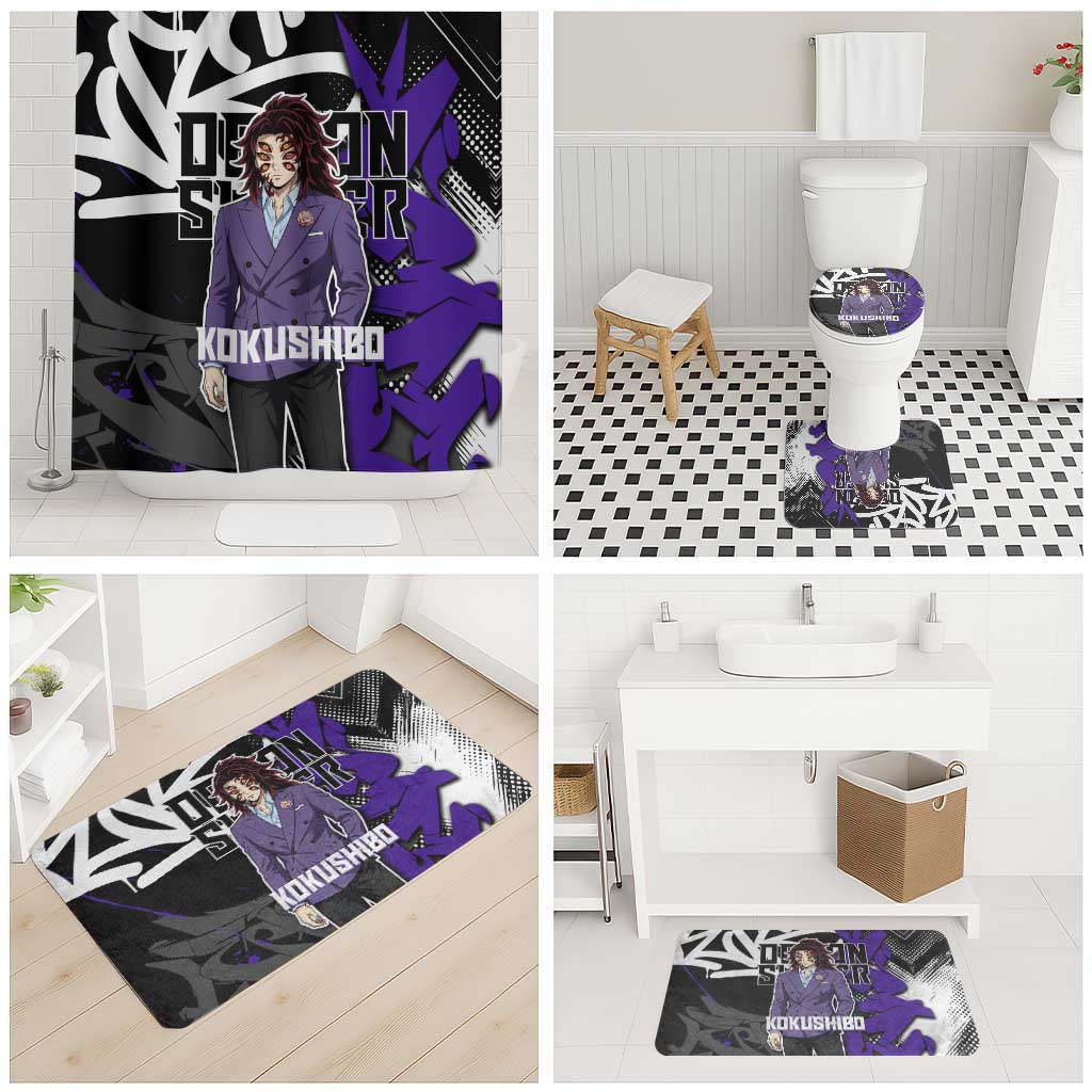 Kokushibo Demon Slayer Bathroom Set Purple & Black Graffiti Anime