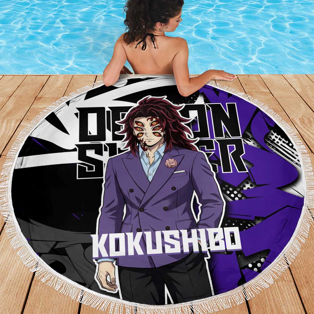 Kokushibo Demon Slayer Beach Blanket Purple & Black Graffiti Anime
