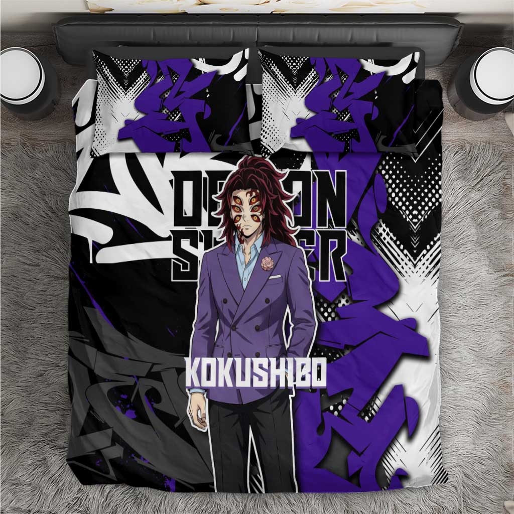 Kokushibo Demon Slayer Bedding Set Purple & Black Graffiti Anime