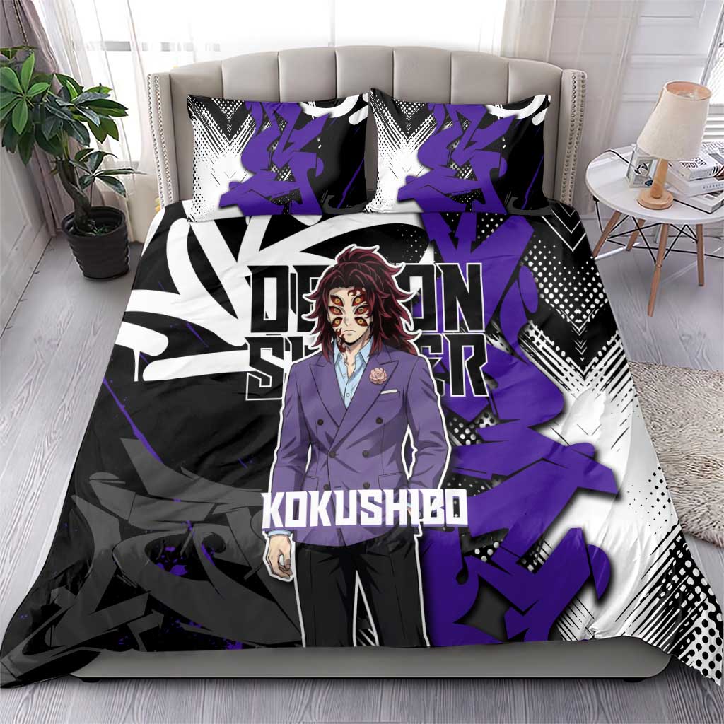 Kokushibo Demon Slayer Bedding Set Purple & Black Graffiti Anime