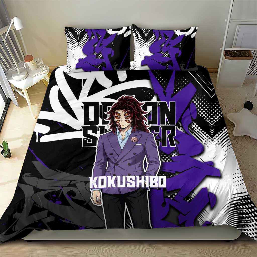 Kokushibo Demon Slayer Bedding Set Purple & Black Graffiti Anime