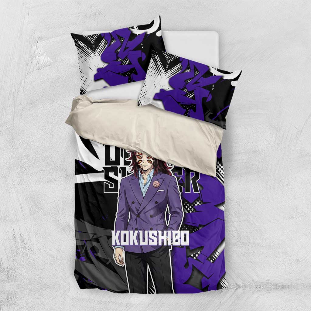 Kokushibo Demon Slayer Bedding Set Purple & Black Graffiti Anime