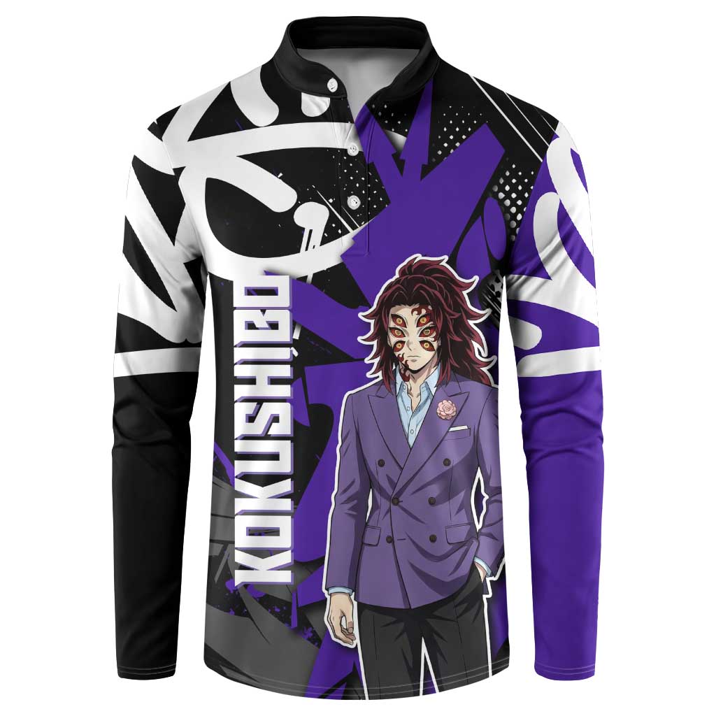 Kokushibo Demon Slayer Button Sweatshirt Purple & Black Graffiti Anime