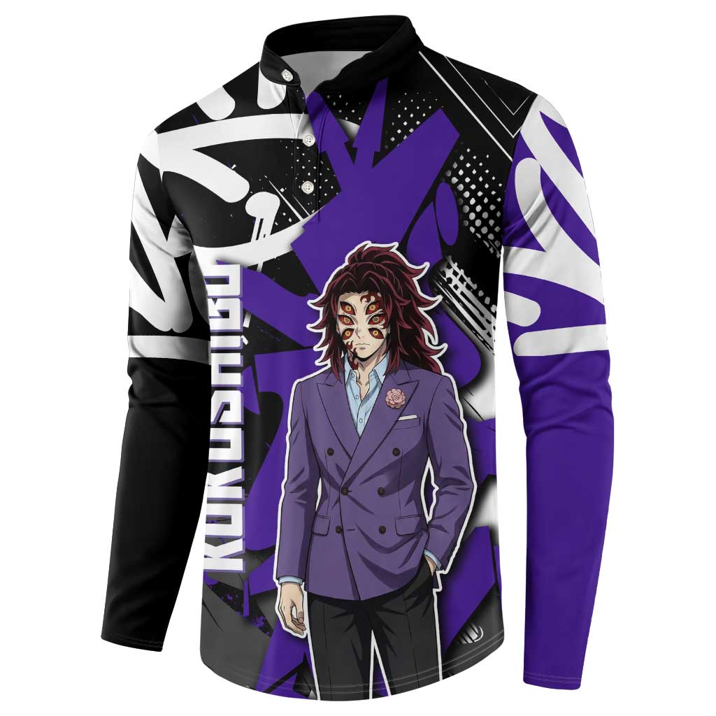 Kokushibo Demon Slayer Button Sweatshirt Purple & Black Graffiti Anime