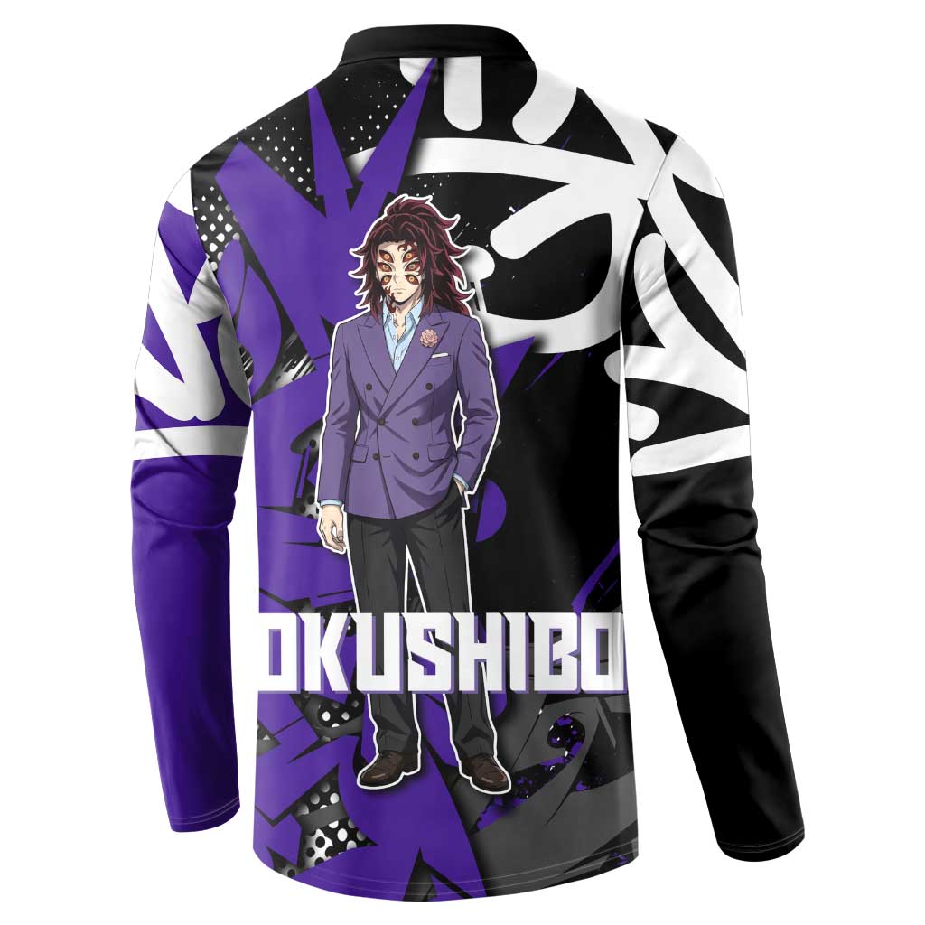 Kokushibo Demon Slayer Button Sweatshirt Purple & Black Graffiti Anime