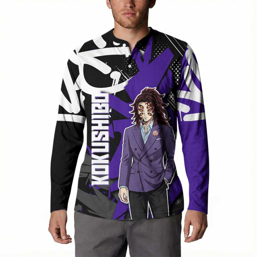 Kokushibo Demon Slayer Button Sweatshirt Purple & Black Graffiti Anime