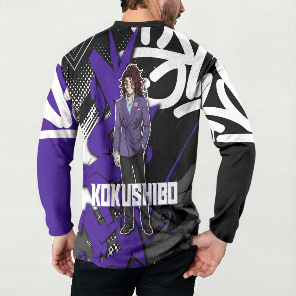 Kokushibo Demon Slayer Button Sweatshirt Purple & Black Graffiti Anime